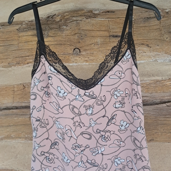 Lady Reiner Cowgirl Couture Pink & Black Equestrian Theme Nightgown Size Small - Picture 2 of 7
